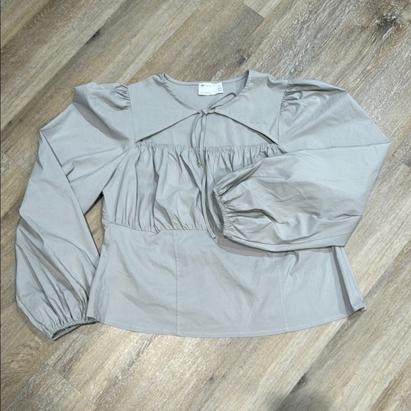 ASOS Curve Size 18 Gray Blouse with Balloon Sleeves and Tie Front - Picture 4 of 7